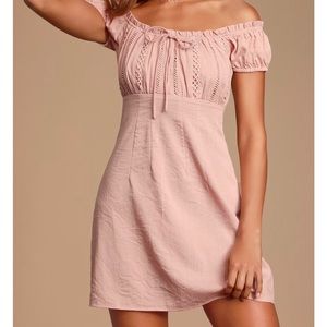 Lulus pink embroidered off the shoulder mini dress